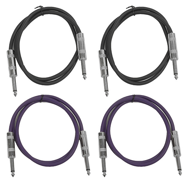 Seismic Audio SASTSX-2-2BLACK2PURPLE 1/4" TS Male to 1/4" TS Male Patch Cables - 2' (4-Pack) image 1
