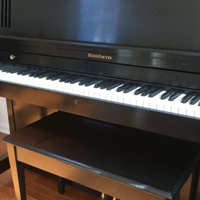 Vintage Made in USA Baldwin 243HP Ebony Black Lacquer Acoustic Upright Studio Piano + Original Bench Key image 16