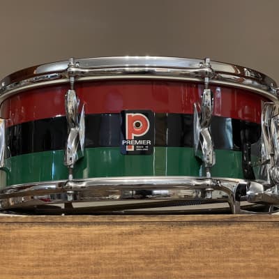 1960's Premier 2001 5.5x14 Mahogany Snare Drum Original Red Black Green Duroplastic 2000 image 2