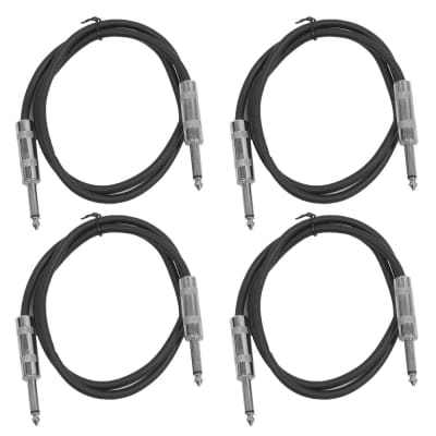 4 Pack of 3 Foot 1/4" TS Patch Cables 3' Extension Cords Jumper - Black & Black image 1