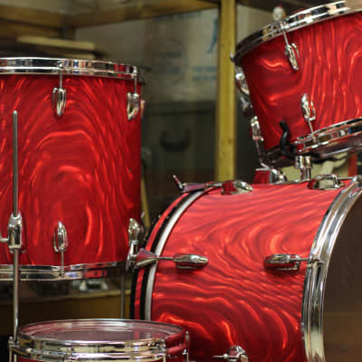 1966 Slingerland 'Modern Combo' in Red Satin Flame 14x18 14x16 9x13 9x10 image 2