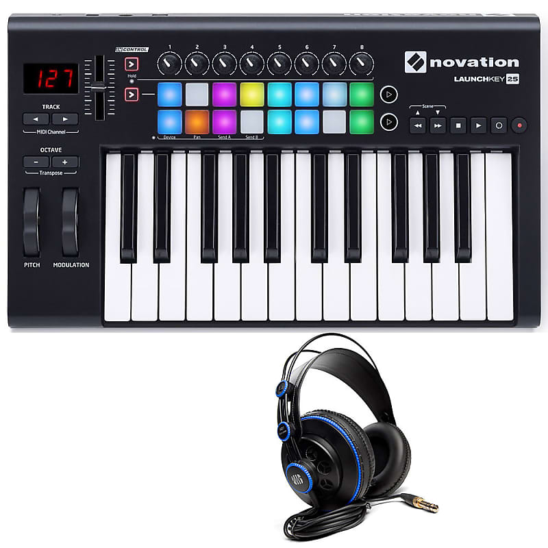 Novation Launchkey 25 MK2 USB MIDI Controller Keyboard + Studio Headphones image 1