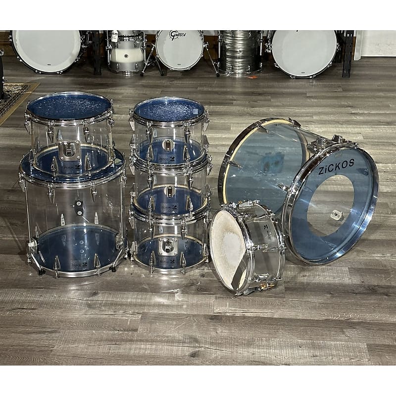 Used Vintage Zickos Acrylic 7pc Drum Set Clear Reverb