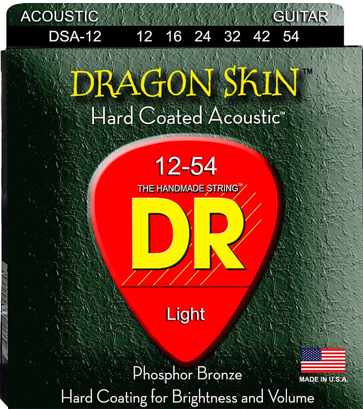 DR Dragon Skin Coated DSA-12 Phosphor Bronze Acoustic Guitar Strings 12-54 image 1