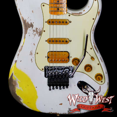 Fender Custom Shop Wild West White Lightning Floyd Rose Stratocaster HSS Maple Board 21 Frets Heavy Relic Graffiti Yellow for sale