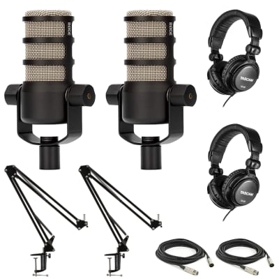 Rode PodMic Dynamic Podcasting Microphone Bundle with Rode AI-1  Studio-Quality USB Audio Interface and Auray BAI-2X Two-Section Broadcast  Arm 