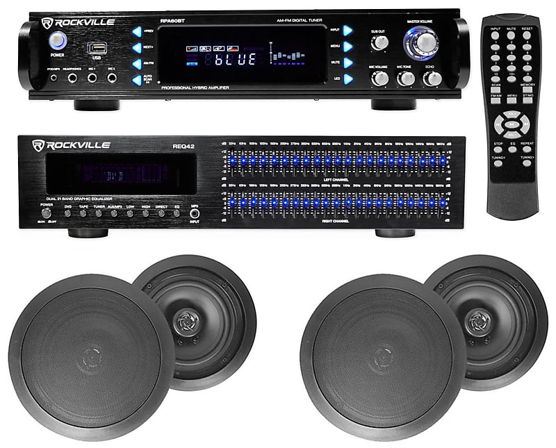 Home Theater Bluetooth Receiver+Equalizer EQ+(4) 6.5" Black Reverb