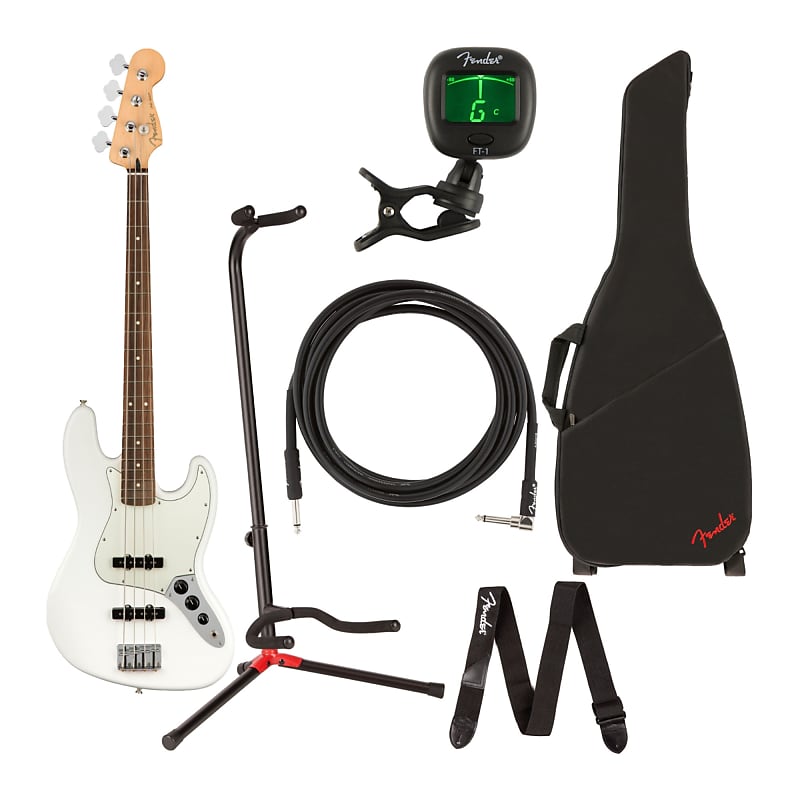 Fender Player Jazz Bass 4-String Guitar (Pau Ferro Fingerboard, Polar  White) Bundle with Bass Strings, Gig Bag, Instrument Cable, Guitar Stand, 