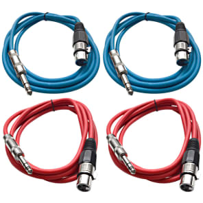 Seismic Audio SATRXL-F6-2BLUE2RED 1/4" TRS Male to XLR Female Patch Cables - 6' (4-Pack)