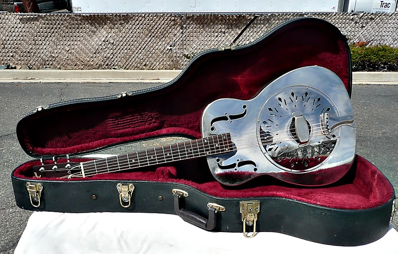 Rogue Classic Brass Body Roundneck Resonator Guitar with Custom Installed Pickup and Hardshell Case - PV MUSIC Inspected Setup and Tested - Plays / Sounds / Looks Great image 1