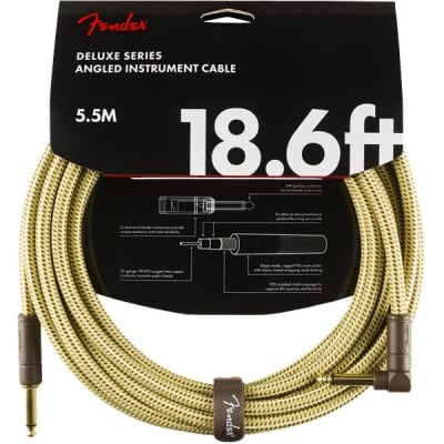 Fender Deluxe Instrument Cable, Angled/Straight, 5.7m/18.6ft, Tweed for sale