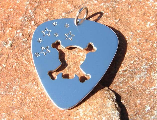 Skull and crossbones sterling silver guitar pick pendant image 1
