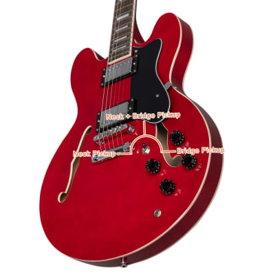 Glarry Semi-Hollow GGS Electric Guitar  Basswood Body, Set Neck + Bone Nut + Soft Case 2022 Red image 10