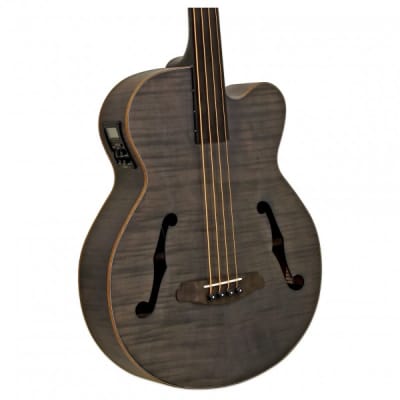 ARIA FEB-F2/FL-STBK  – FULL SCALE FRETLESS ACOUSTIC ELECTRIC BASS GUITAR STAINED BLACK WITH BAG image 3