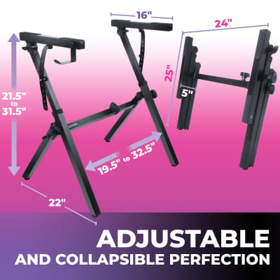 Liquid Stands Foldable Piano Keyboard Stand and Bench Set - Portable Heavy Duty Digital Piano Stand for 54-88 Key Electric Pianos Adjustable Piano Bench, Stool - Sturdy Keyboard Music Stand and Seat image 2