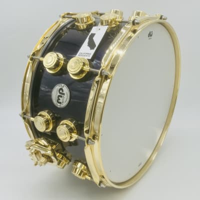 DW Collector's Series 7x14" Maple-Mahogany Snare Drum (Solid Black with Purple Pearl Sparkle Lacquer) with Gold Hardware image 3