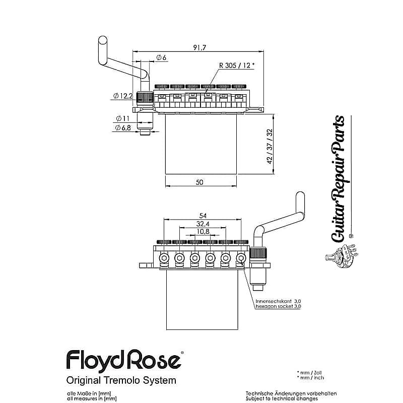 Floyd Rose FRT500 Original Tremolo Bridge System - Black Nickel