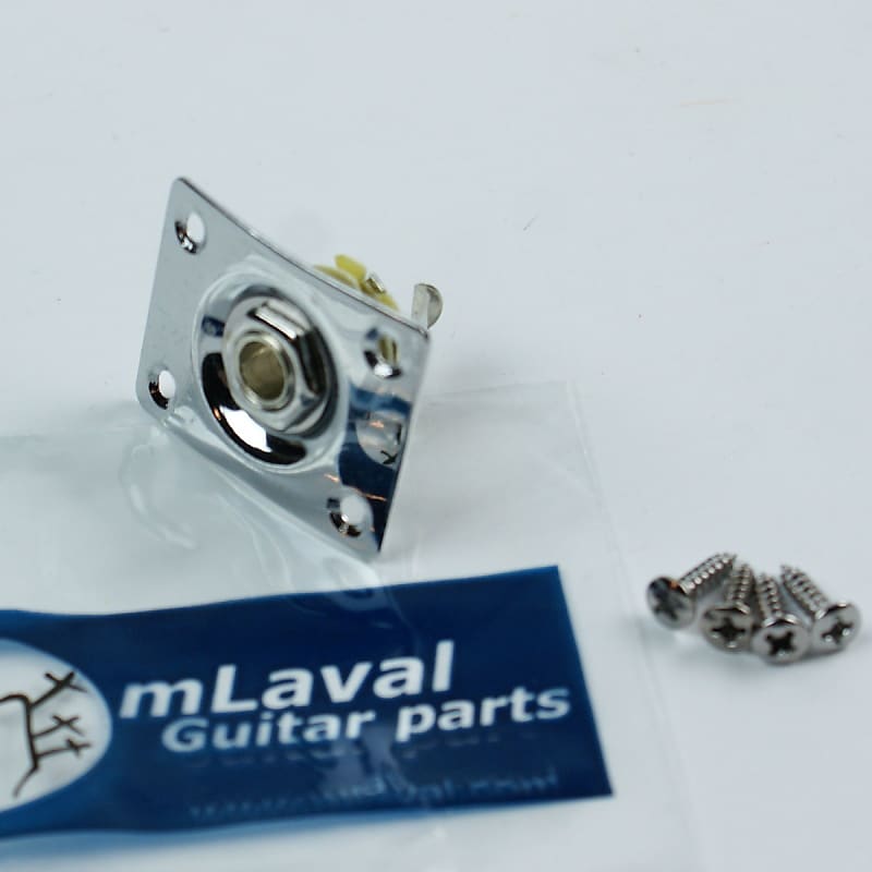 Electric Guitar 1/4" Output Jack Socket ,Square Plate /Chrome Reverb