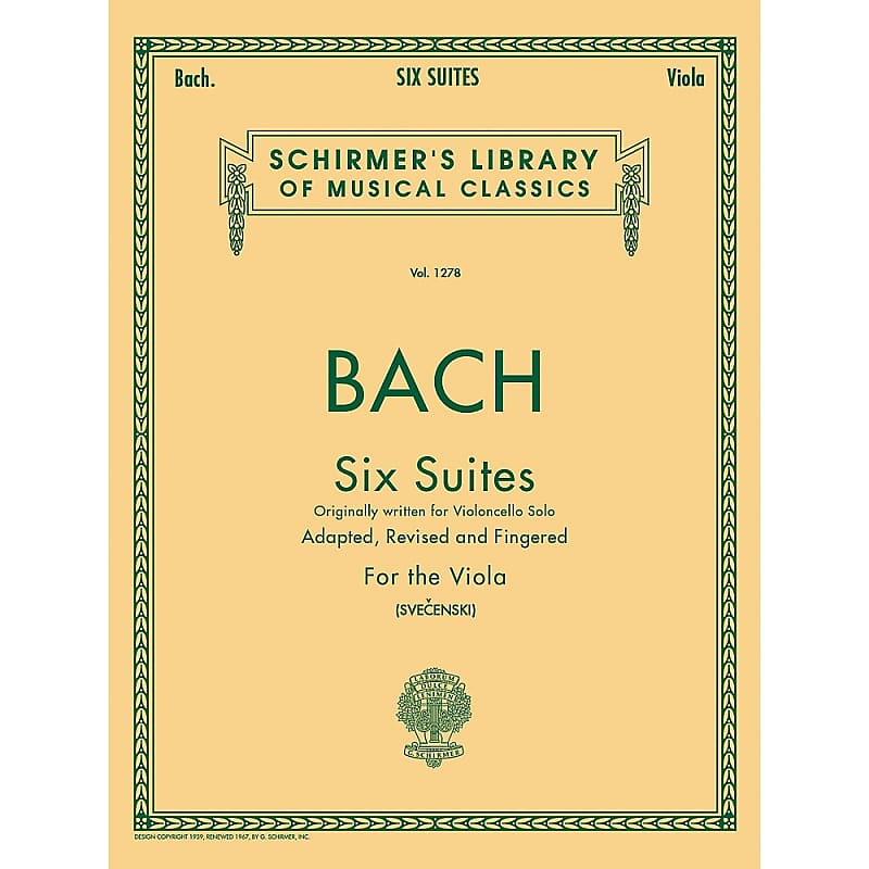 G. Schirmer 6 Suites for Unaccompanied Viola Originally Violoncello By Bach image 1