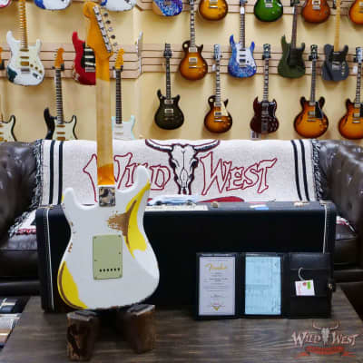 Fender Custom Shop Wild West White Lightning 2.0 Stratocaster HSS Rosewood Board 22 Frets Heavy Relic Graffiti Yellow image 10
