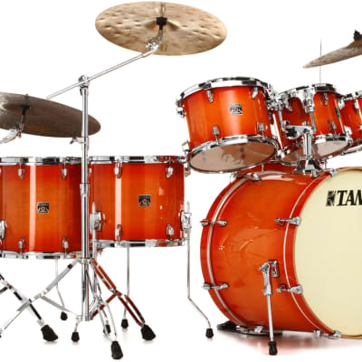 Tama Superstar Classic CL72S 7-piece Shell Pack with Snare Drum - Tangerine Lacquer Burst  Bundle with Roc-N-Soc Nitro Gas Drum Throne - Black image 3
