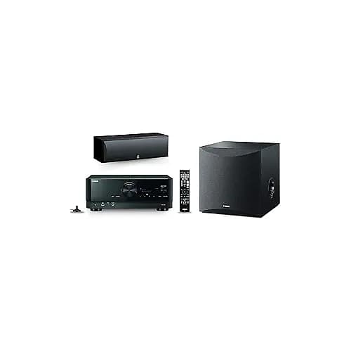 Yamaha RX-V6A 7.2-Channel AV Receiver with MusicCast, 10&quot; 100W Powered Subwoofer, and NS-C210BL Center Channel Speaker Bundle - Enhance Your Home Theater Experience  			