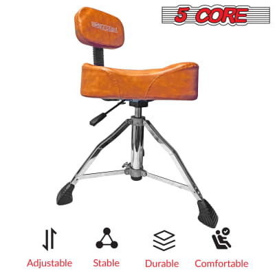 5 Core Drum Throne with Backrest Brown Thick Padded Saddle Drum Seat Comfortable Motorcycle Style Drum Chair Stool Air Adjustable Double Braced Tripod Legs for Drummers  DS CH BR REST-LVR image 17
