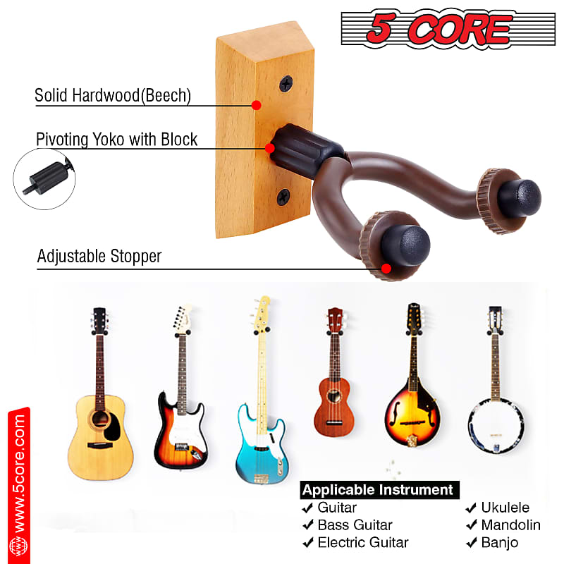 5 Core Guitar Wall Mount Metal Guitar Hanger with Rotatable Soft Hook for  All Size Guitars Sturdy U-Shaped Holder For Acoustic , Electric , Bass  Guitar , violins , mandolins , ukuleles GH IRON 1PC