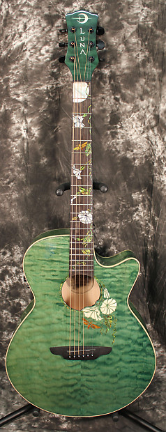 2014 Luna Guitars Flora Series Custom Folk Acoustic Electric Guitar MoonFlower