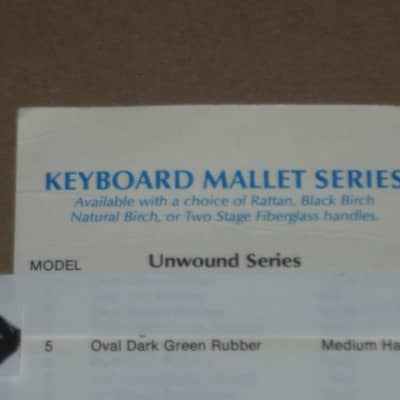one pair new old stock A+ Mike Balter MB5B (5B) Medium Hard Keyboard Mallets - 1" diameter Oval Dark Green Rubber HEADS and Natural Birch HANDLES (for Marimba, Xylophone) mid to late 1990s (+ packaging) Unwound Series image 5