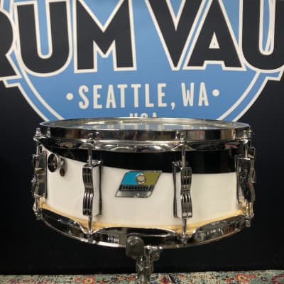 Ludwig 14x5" Vistalite, Blue and Olive Badge, Snare Drum 1970s - Black / White 2 Band Swirl image 1