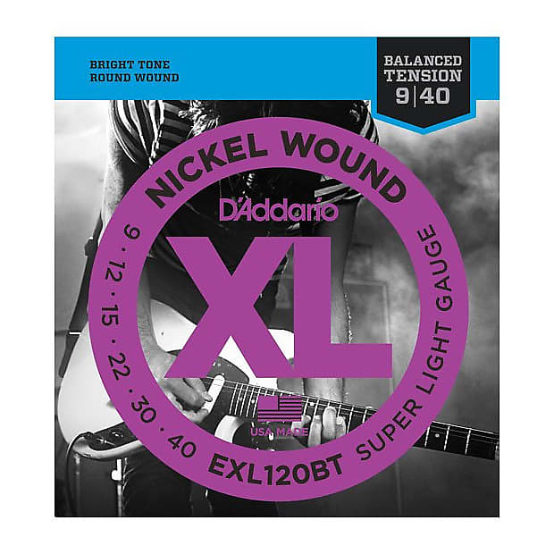 D'Addario EXLBT Nickel Wound Balanced Tension Electric Guitar Strings, 9-40, EXL120BT, Super Light image 1