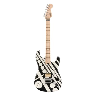 EVH Striped Series Circles 6-String Right-Handed Electric Guitar with Basswood Body and Maple Fingerboard (White and Black) for sale