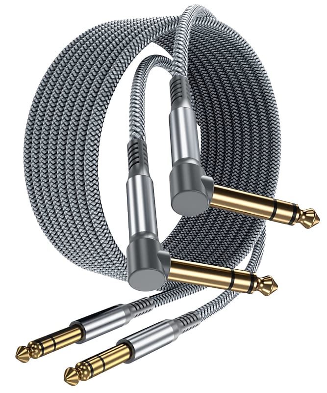 1/4 Inch TRS Instrument Cable 10ft 2Pack,RightAngled to Reverb