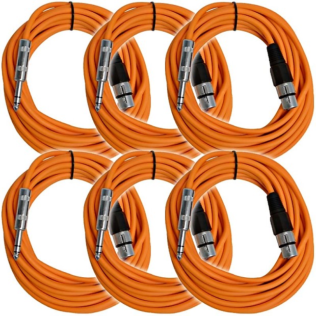 Seismic Audio SATRXL-F25ORANGE6 XLR Female to 1/4" TRS Male Patch Cables - 25' (6-Pack) image 1
