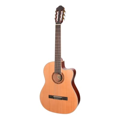 Timberidge '4 Series' Cedar Solid Top Acoustic-Electric Classical Cutaway Guitar (Natural Satin) for sale