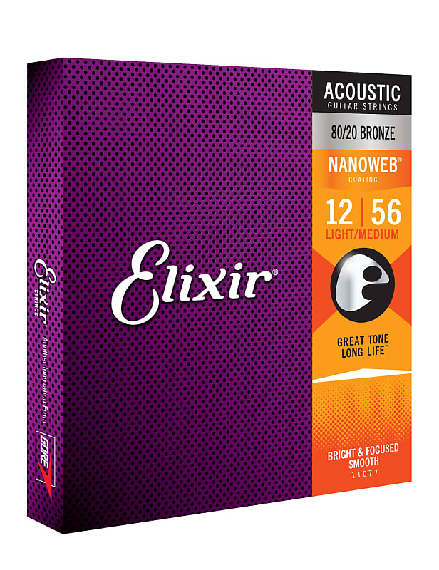 Elixir Strings 80/20 Bronze Acoustic Guitar Strings NANOWEB Coating, Light/Medium (.012-.056) image 1