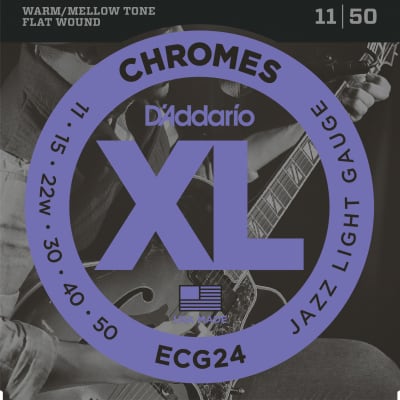 D'Addario ECG24 Chromes Flat Wound Electric Guitar Strings, Jazz Light, 11-50 image 1