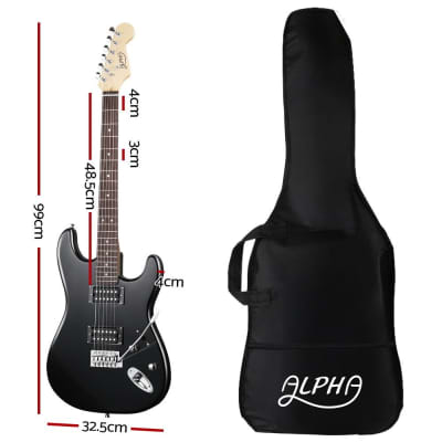 ALPHA Electric Guitar with Gig Bag Black image 2