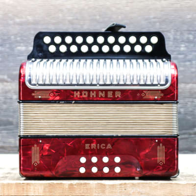 Hohner Erica 2-Row 8-Bass 21-Treble Button G-C Red Diatonic Accordion w/Case image 1