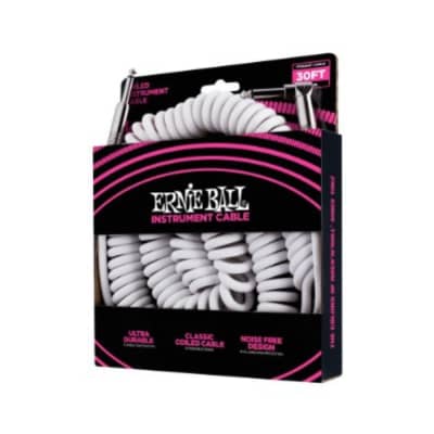 Ernie Ball Instrument Cable WHITE Ultraflex 30' Coiled Straight/ Angle 6045 image 4