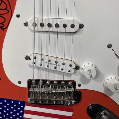 Fender Brad Whitford’s Aerosmith, Larry Brooks Custom Stratocaster, Autographed! Authenticated! (BW2 #22) 1990s - Fiesta Red, American Flag image 11