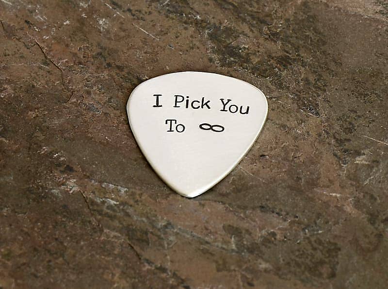 sterling silver guitar pick - playable and stamped with i pick you to infinity image 1