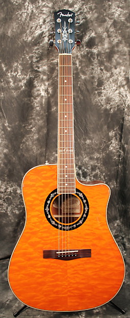 2015 Fender T-Bucket 300 CE Cutaway Acoustic-Electric Dreadnought Guitar Amber - Trans Amber image 1