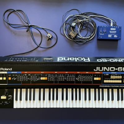 Roland JUNO 60 Synthesiser with MIDI Kenton Pro DCB MK3 + Keyboard Synth Stand