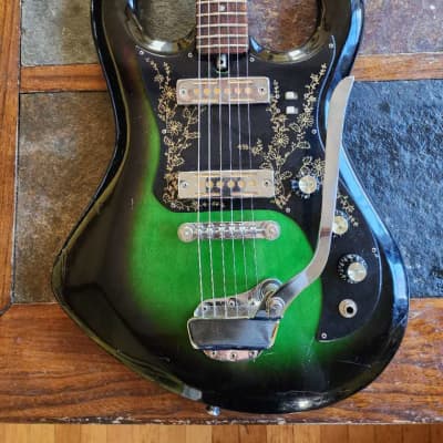 Teisco Kimberly vintage MIJ Bison gold foil Bigsby '60s - green burst image 3