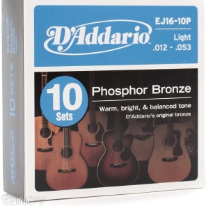 D'Addario EJ16 Phosphor Bronze Acoustic Guitar Strings - .012-.053 Light (10-pack) image 3