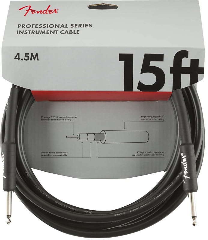 Fender Professional 15' Instrument Cable - Black image 1
