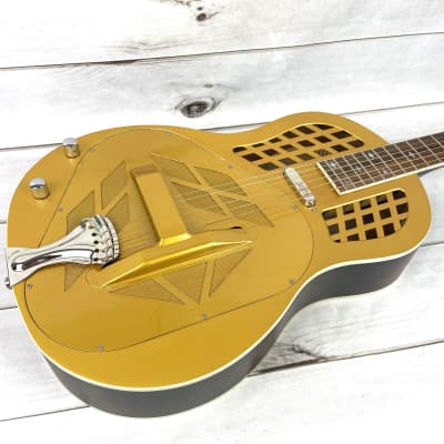 Royall Trifonium Hybrid Distressed Relic Mahogany Body Gold Top Lefthanded Tricone Resonator With Pickup image 2