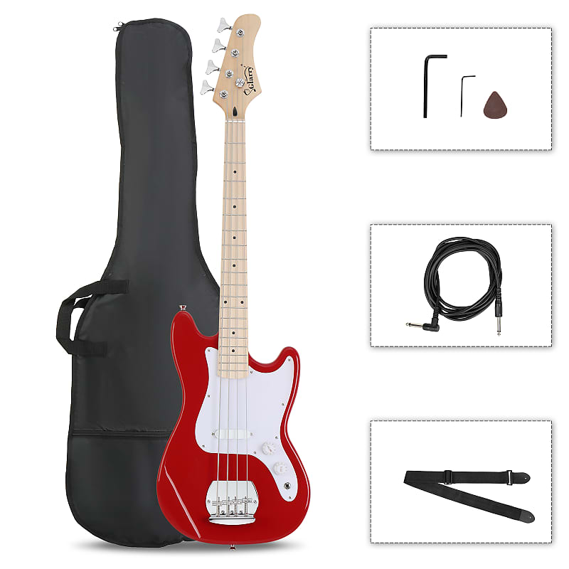 Glarry 4-String 30in Short Scale Thin Body GB Electric Bass Guitar with Bag Strap Connector Wrench Tool 2020s - Red image 1